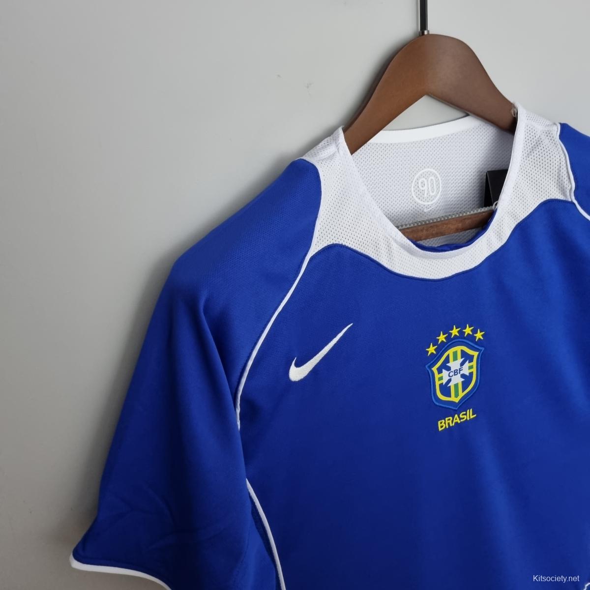 Retro 2004 Brazil Away Blue Jersey - Kitsociety