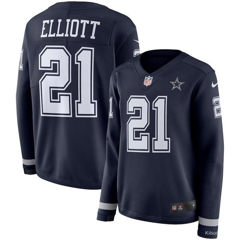 Women's Ezekiel Elliott Black Therma Long Sleeve Player Limited Team Jersey  - Kitsociety