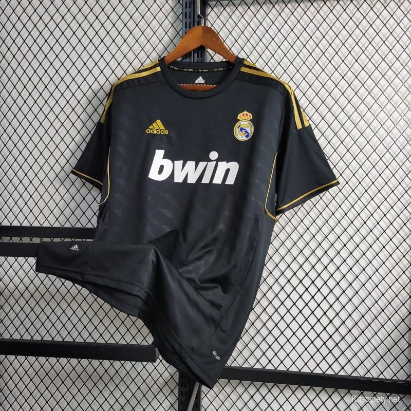 Real Madrid Black Gold Stripe Retro Soccer Jerseys Mens Football Shirts 2012